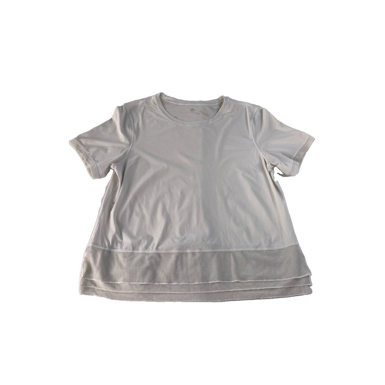 Women's Lululemon Athletica White Short-Sleeve Tee with Layered Mesh Hem Size Xl