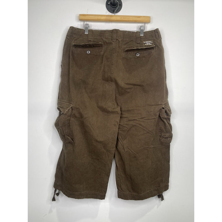Men’s Vintage Swiss Cross Cargo Pants Brown Multi-Pocket Capri Style Pants Sz 36