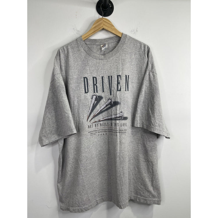 Men’s Vintage 90s Jesus Tee Driven Not By Nails By His Love Shirt Sz 3XL