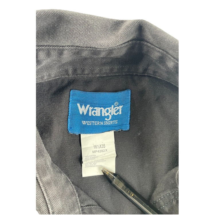 Men’s Wrangler Classic Western Black ButtonUp LongSleeve Work Shirt Size 16 1/2