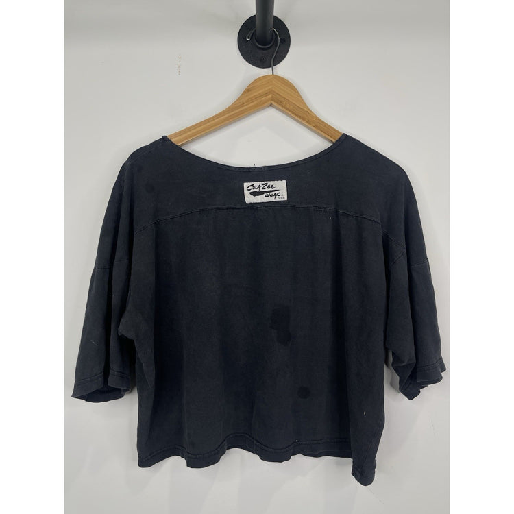 Cra Zee Wear USA Black muscle crop top t-shirt body building Size 2XL/6