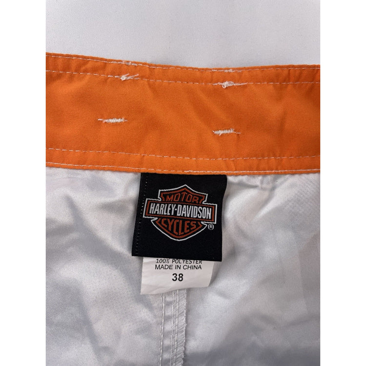 Mens Harley Davidson White Graphic Polyester Shorts Size 38