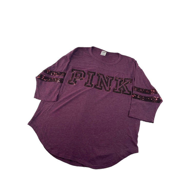 Women’s PINK Victorias Secret Maroon Sequins Long Sleeve Tr Shirt Size Medium