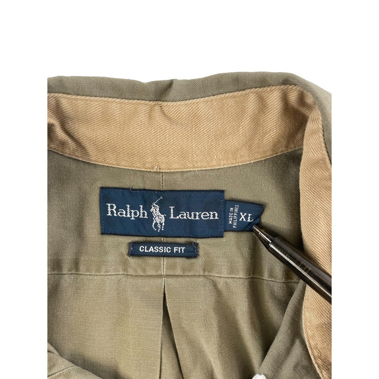 Mens Polo Ralph Lauren Classic Fit Beige Button Down Shirt Size XL