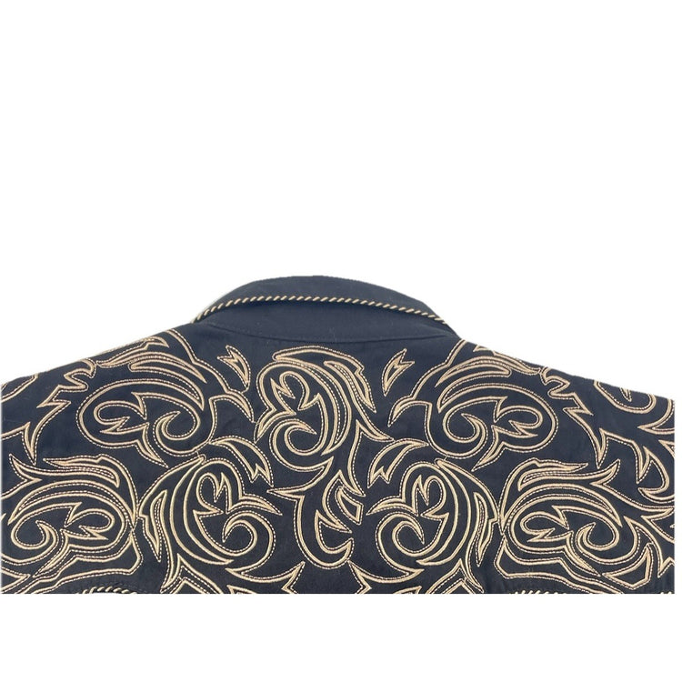 Men’s SCULLY Black&Gold Leaf Scroll Embroidered Western Snap Shirt Size L