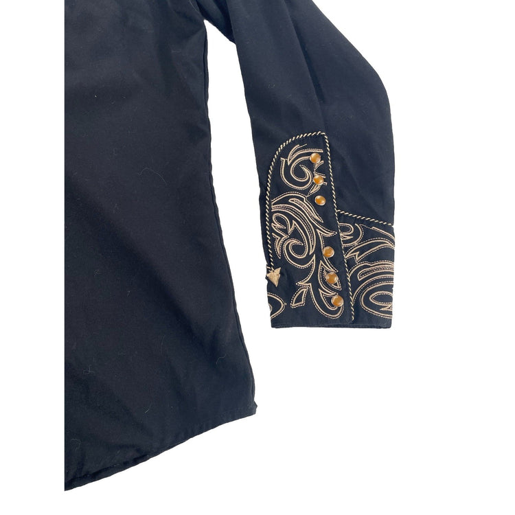 Men’s SCULLY Black&Gold Leaf Scroll Embroidered Western Snap Shirt Size L