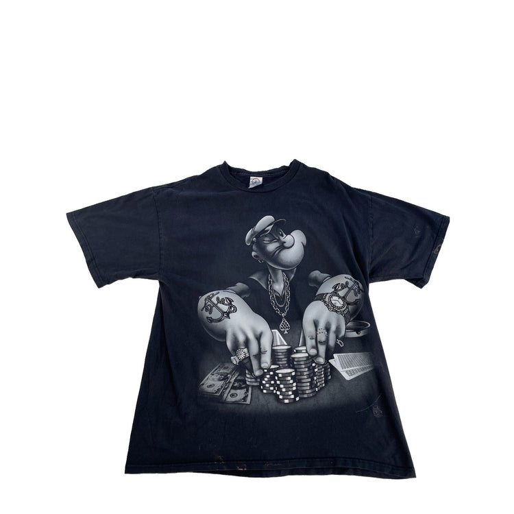 Mens Vintage Popeye Poker Gambling Graphic Tee Gangster Cartoon Parody Size Xl