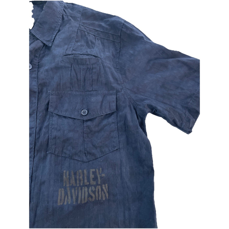 Mens Harley Davidson SS Button Up Navy blue Shirt Size M