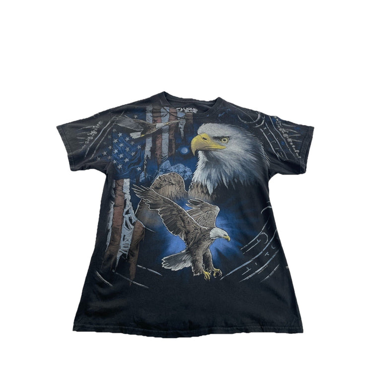Mens Vintage Liquid Blue USA Eagle Grapic Size L