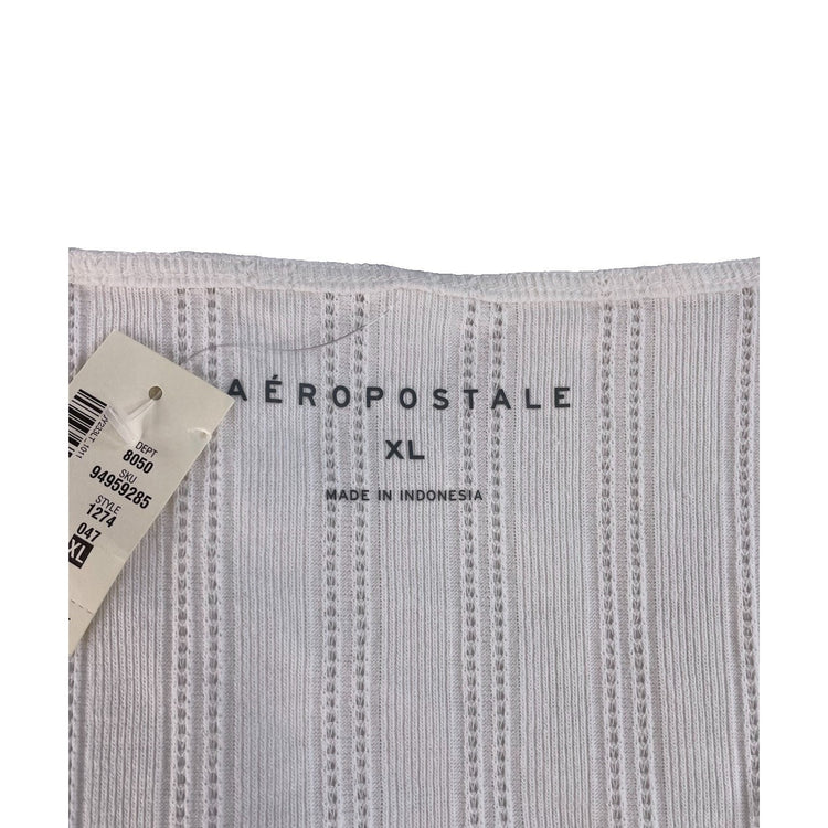 Women's Aéropostale White Long-Sleeve Ribbed Tie-Front Top Size XL