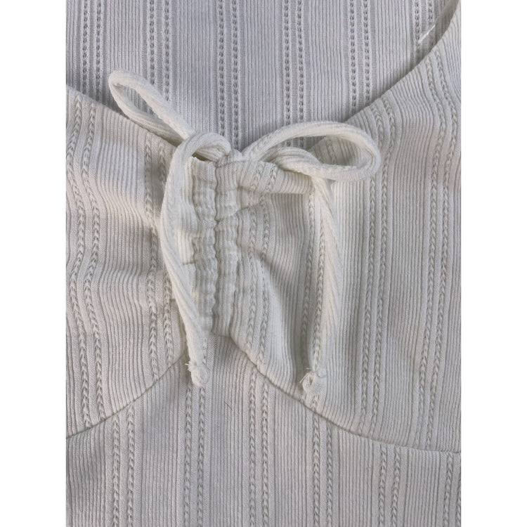 Women's Aéropostale White Long-Sleeve Ribbed Tie-Front Top Size XL