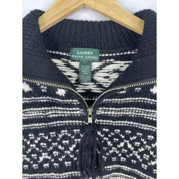 Ralph Lauren Fair Isles Wool 1/4 Zip Sweater Mens Large Black / Ivory