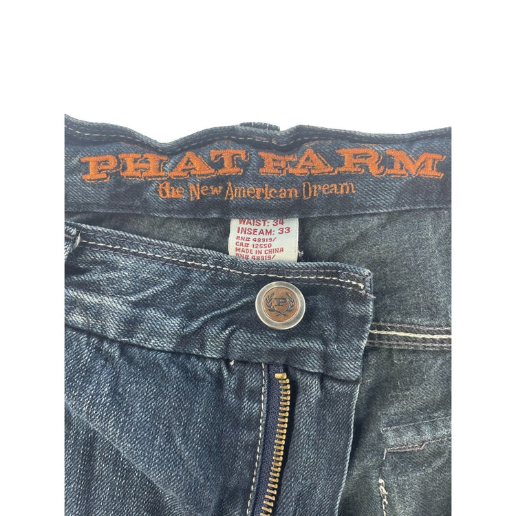 Mens Phat Farm Baggy Loose Fit Wide Leg Skate Hip Hop Denim Jeans Size 34x33