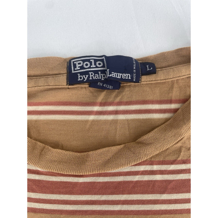 Men Polo Ralph Lauren Tan & Red Striped T Shirt Size Large