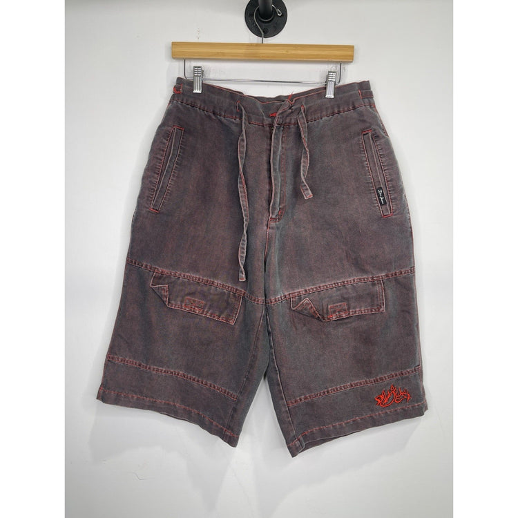 Men’s Diss Jeans Shorts Black Zip Y2K Hip Hop Skater Grunge Baggy 34x15