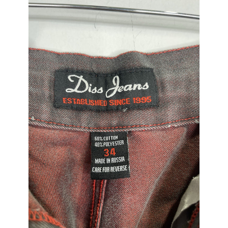 Men’s Diss Jeans Shorts Black Zip Y2K Hip Hop Skater Grunge Baggy 34x15