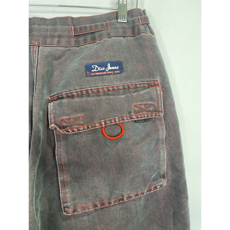 Men’s Diss Jeans Shorts Black Zip Y2K Hip Hop Skater Grunge Baggy 34x15