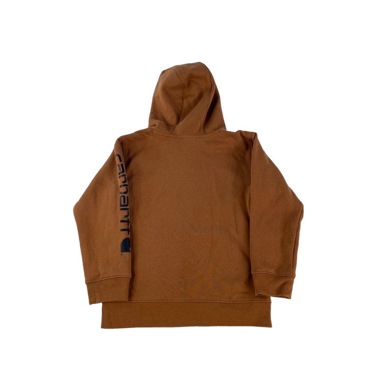 Boys Carhartt Brown Graphic Sleeve Pullover Fleece Hoodie Shirt Size 7