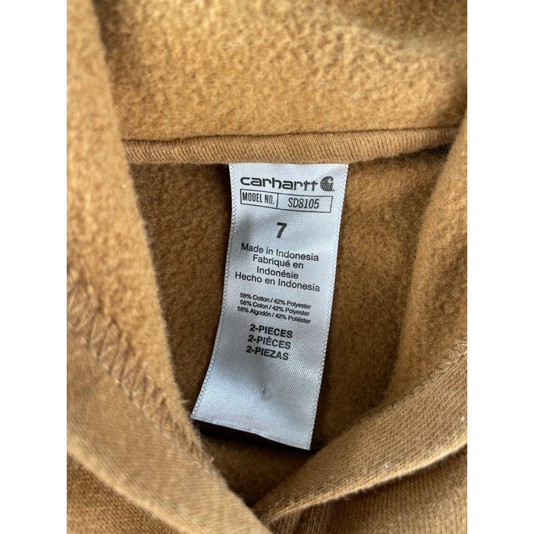 Boys Carhartt Brown Graphic Sleeve Pullover Fleece Hoodie Shirt Size 7