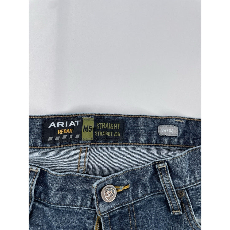 Mens Ariat REBAR Straight Leg Blue Jeans Size 36x36