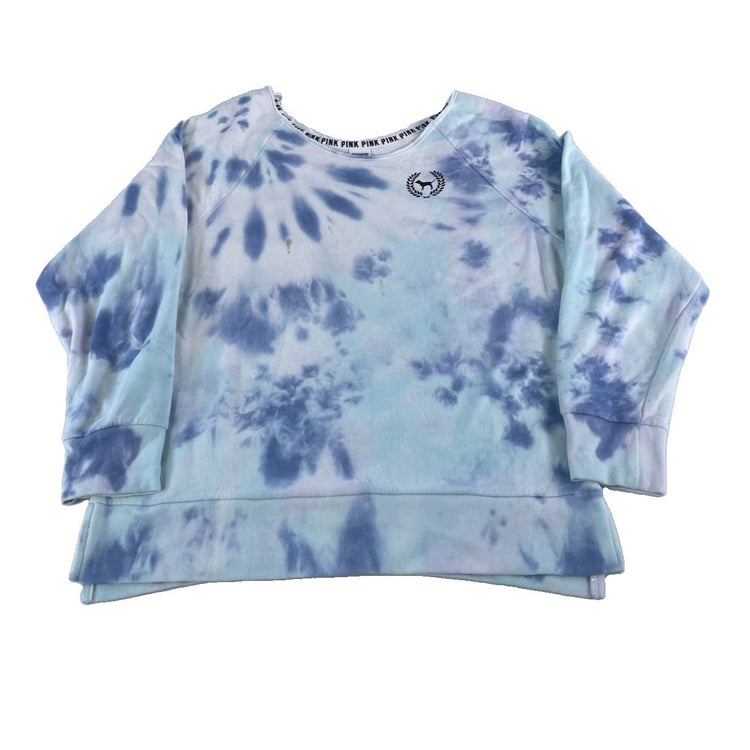 Womens Victoria's Secret PINK Blue Tie Dye Crewneck Sweatshirt Size M