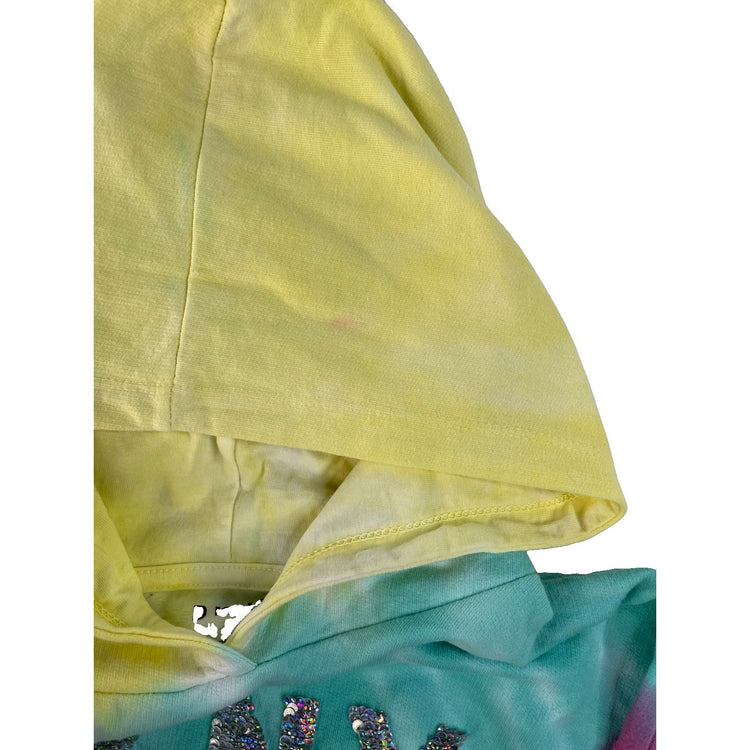 Girls DKNY NWT Pastel Tie Dye Sequin Logo Cropped Pullover Hoodie SIZE L 12