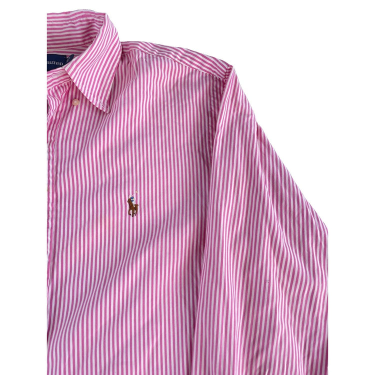 Mens Polo Ralph Lauren Classic Fit Pink & White Striped Button Down size 16