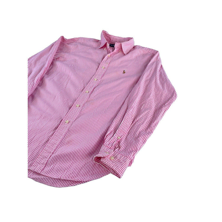 Mens Polo Ralph Lauren Classic Fit Pink & White Striped Button Down size 16