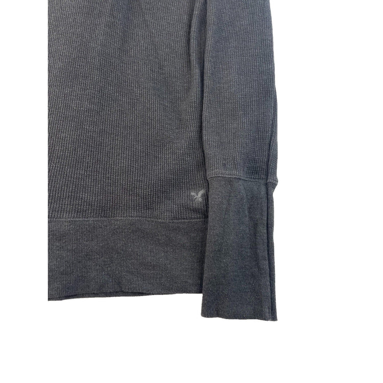 Womens Y2K American Eagle Gray Hooded Long Sleeve Shirt Size Small