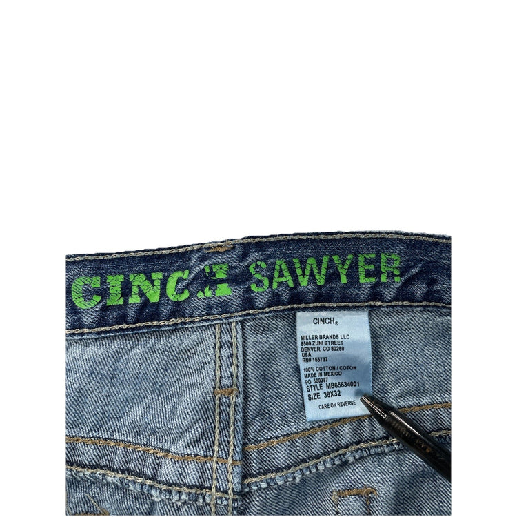 Mens CINCH SAWYER Relaxed Wide-leg Blue Jeans Size 38x32