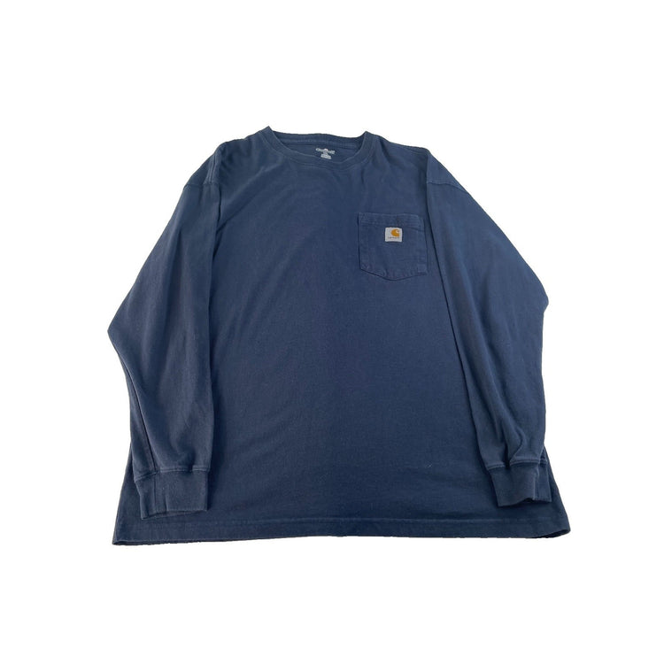 Men Carhartt Long Sleeve Pocket T-Shirt Navy Blue Size XL