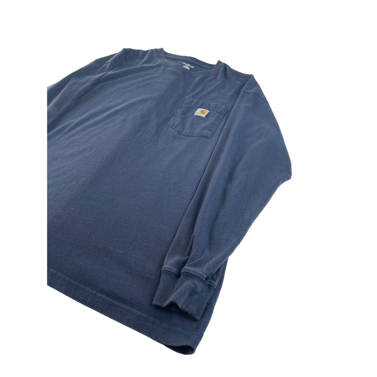 Men Carhartt Long Sleeve Pocket T-Shirt Navy Blue Size XL