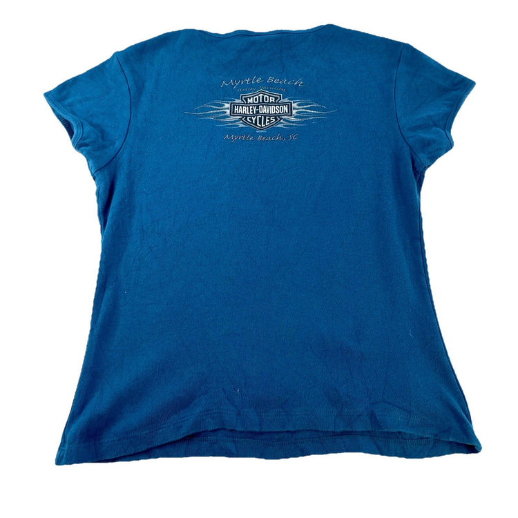 Womens Harley Davidson Slim Fit Blue Wide-Neck Tee Size M