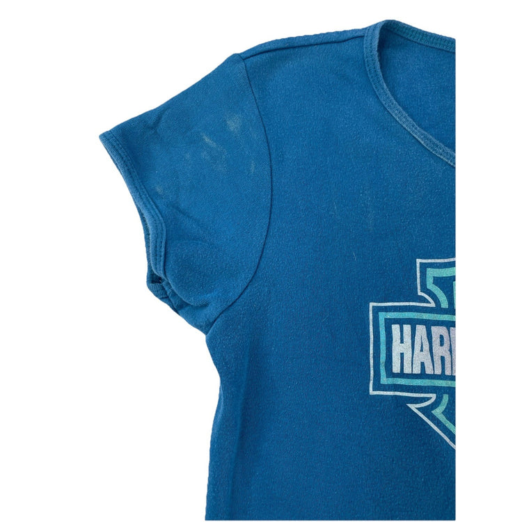 Womens Harley Davidson Slim Fit Blue Wide-Neck Tee Size M