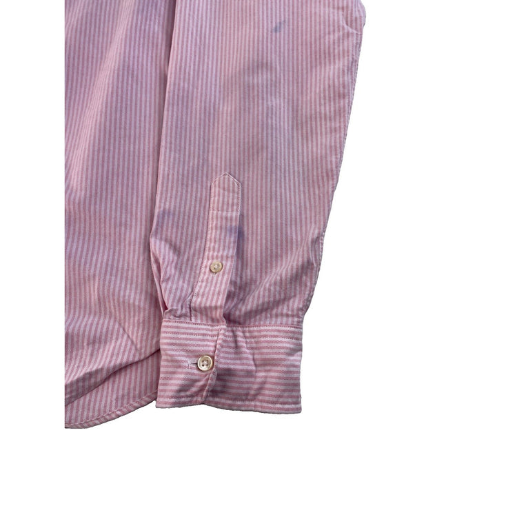 Men Ralph Lauren Classic Fit White W Pink Stripes ButtonUp Shirt Size 14