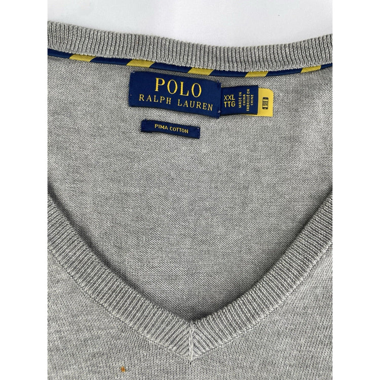 Mens Polo Ralph Lauren Size 2XL Light Grey V Neck Sweater