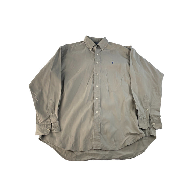 Men Vintage Ralph Lauren Blaire Button Down Shirt Khaki Tan SIZE L