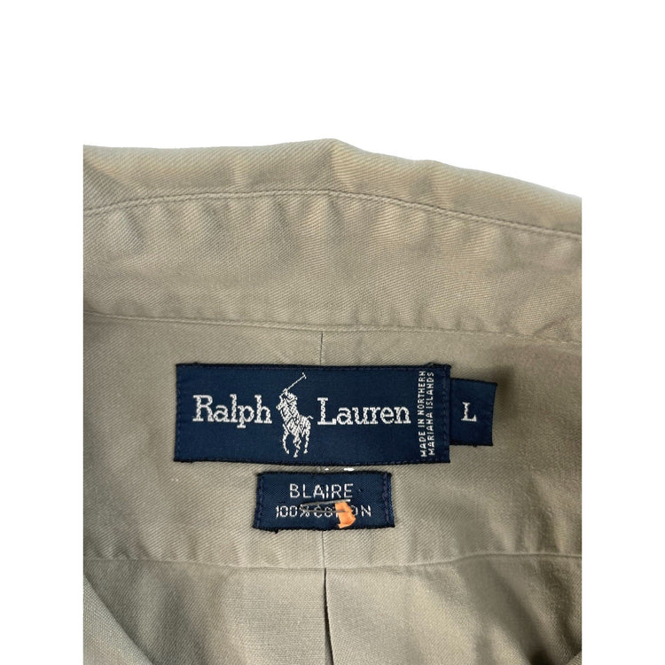 Men Vintage Ralph Lauren Blaire Button Down Shirt Khaki Tan SIZE L