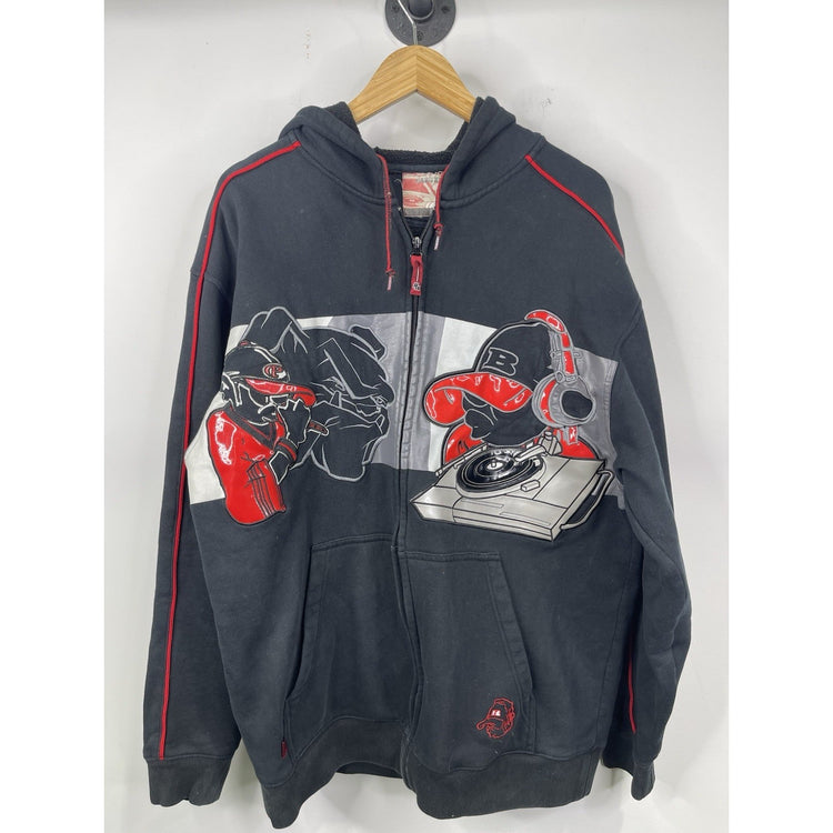Vintage Men’s School of Hard Knocks Jacket Black/Red Hooded Hip Hop Y2K Sz Large