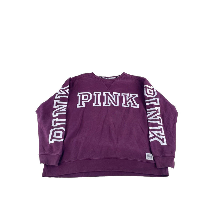 Womens Victoria's Secret PINK Maroon Sleeve Graphic Crewneck Sweatshirt Size L
