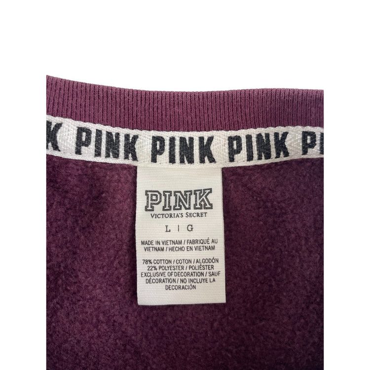Womens Victoria's Secret PINK Maroon Sleeve Graphic Crewneck Sweatshirt Size L