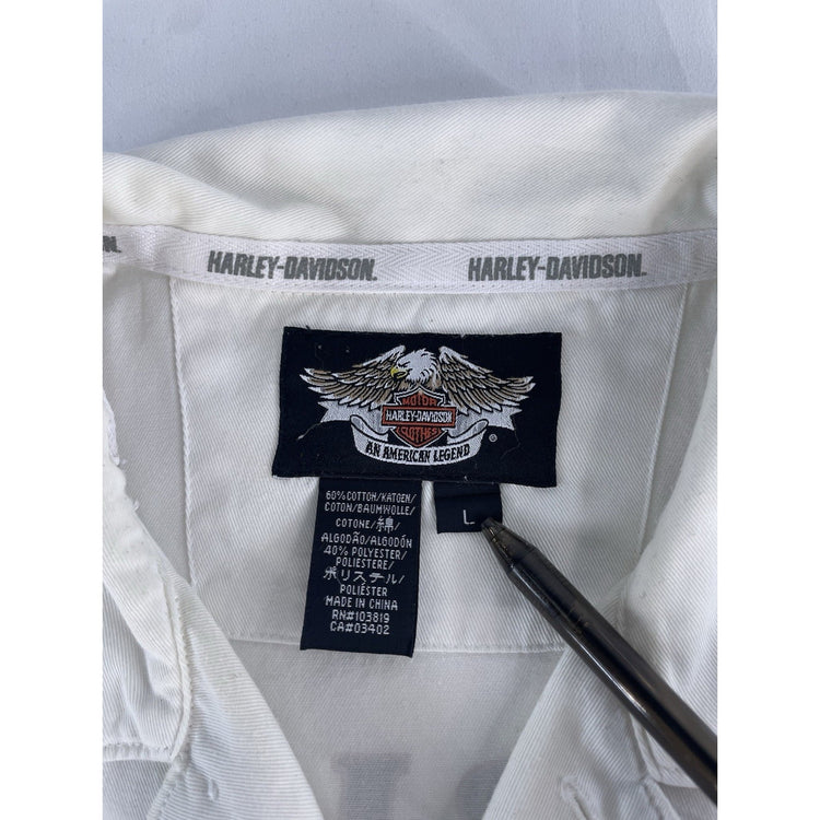 Mens 2008 Harley Davidson 105th Anniversary White Button Down Size Large