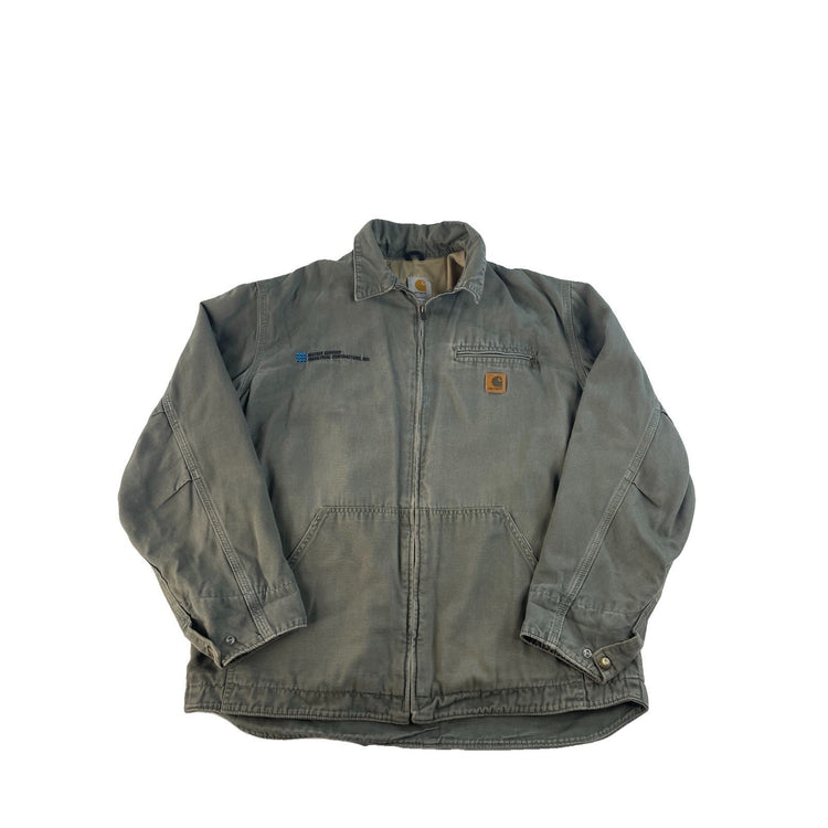 Men Carhartt Detroit Style Work Jacket Gray Embroidered Large Regular
