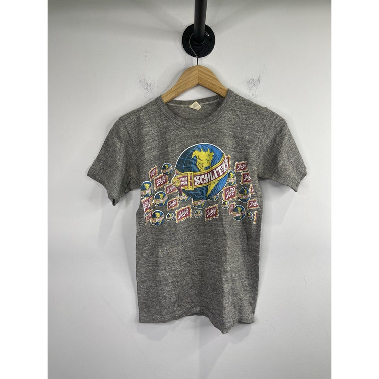 Adult Vintage Gray Schlitz Global Trademark Short Sleeve Graphic T Shirt Sz S
