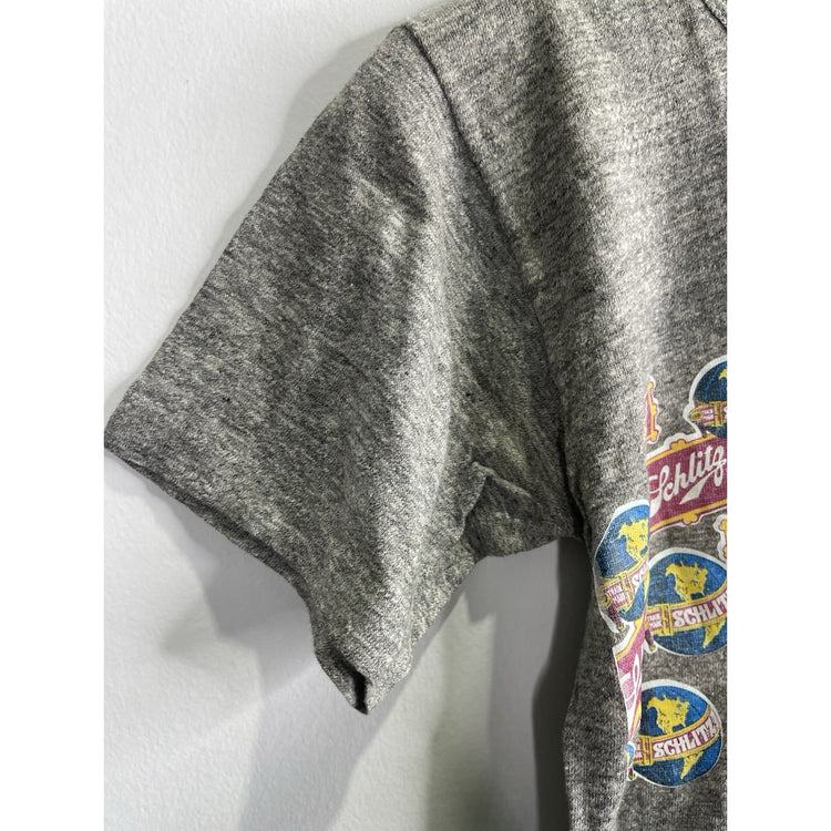 Adult Vintage Gray Schlitz Global Trademark Short Sleeve Graphic T Shirt Sz S