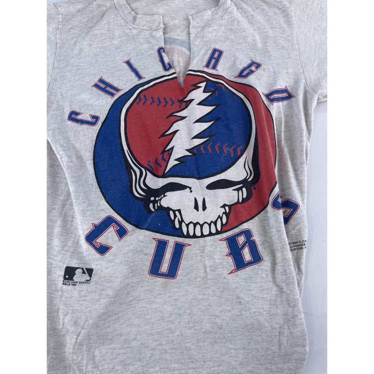 Womens Vintage 1994 Greatful Dead X Chicago Cubs Gray Tied T Shirt Size Large