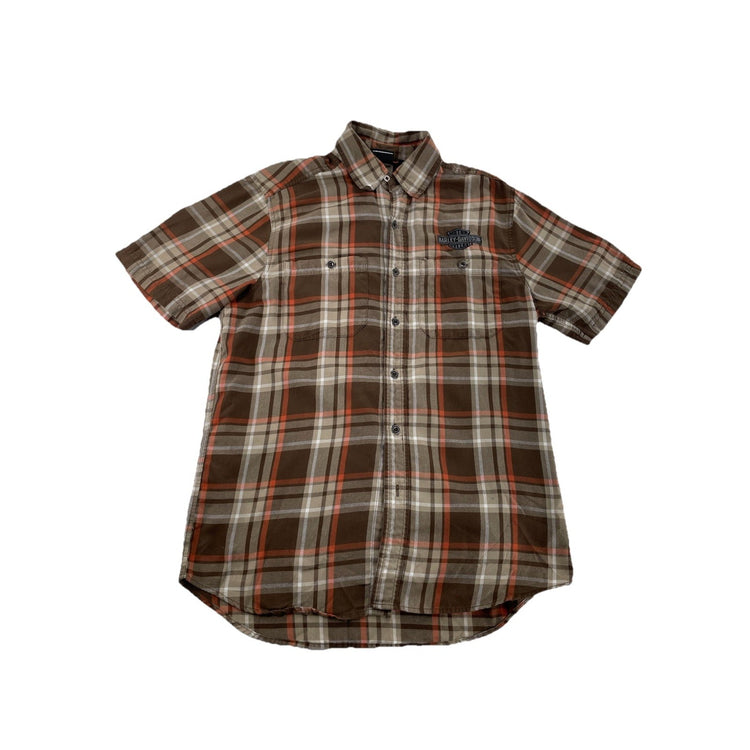 Mens Harley-DavidsonPerformance Brown&Orange Plaid SS Shirt Size M