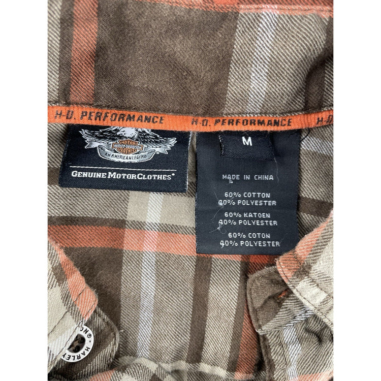 Mens Harley-DavidsonPerformance Brown&Orange Plaid SS Shirt Size M