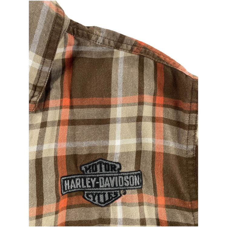 Mens Harley-DavidsonPerformance Brown&Orange Plaid SS Shirt Size M