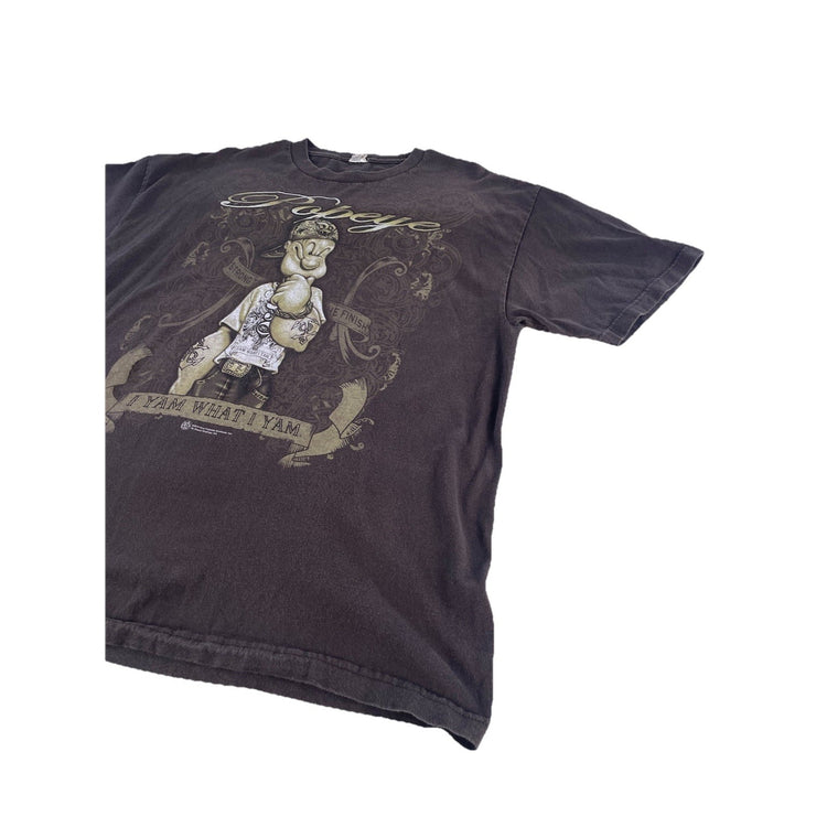 Mens Popeye Brown ‘Yam What I Yam’ Graphic T Shirt Size XL